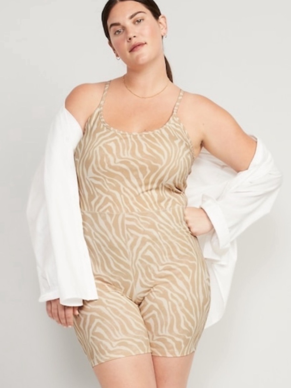 Old Navy Active Powerchill White Beige Animal Print Stretchy Romper XXL Workout
